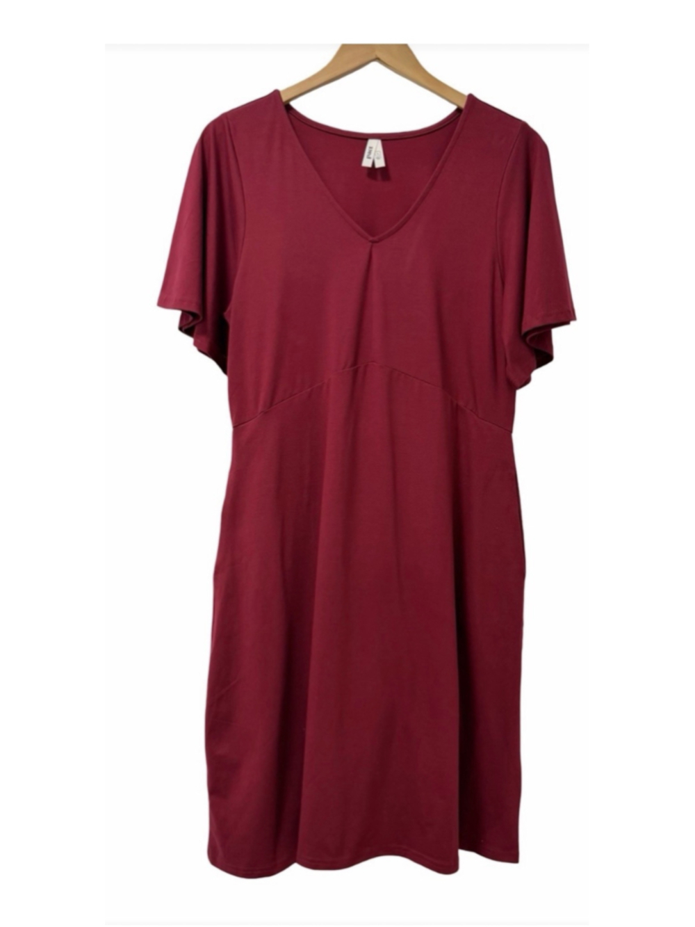 Pact burgundy V-Neck Flutter Sleeve Midi Dress Size Large